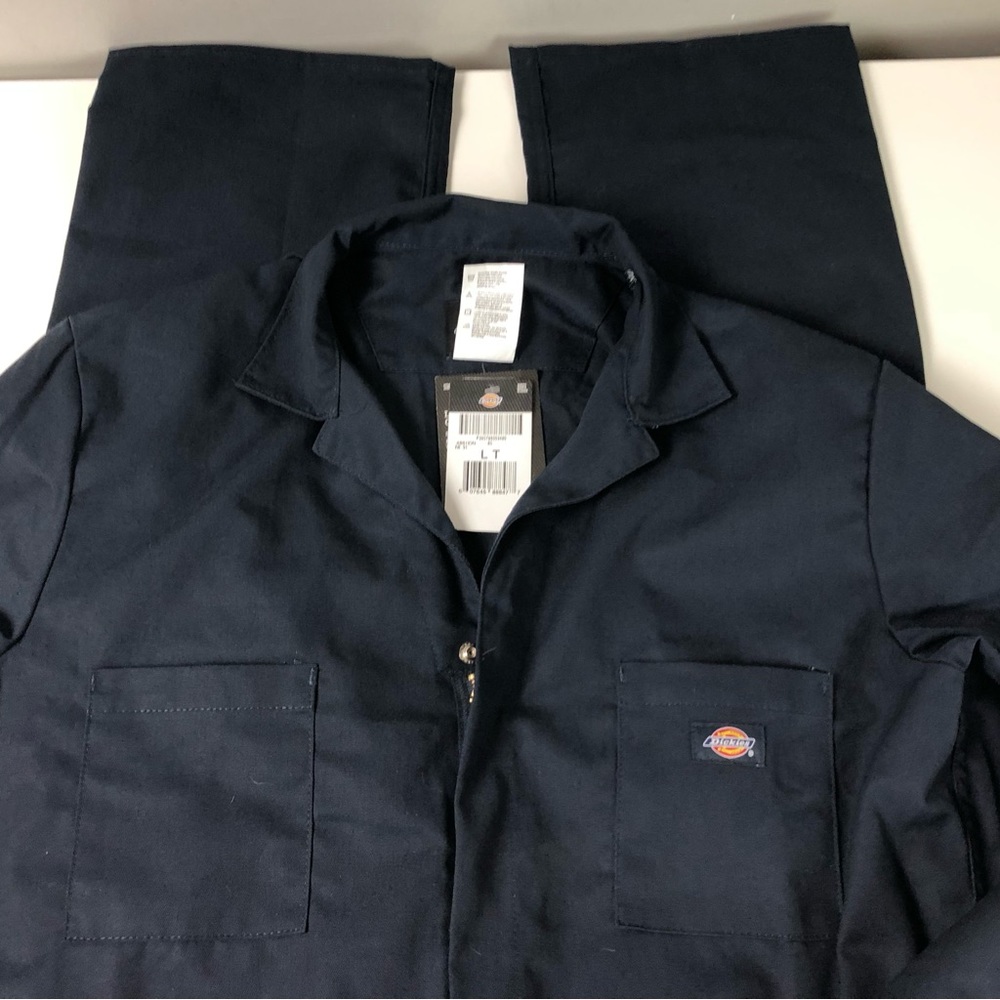 Dickies Long Sleeve Overalls Coveralls Navy Blue L Tall LT Zip Front NWT - Picture 2 of 7